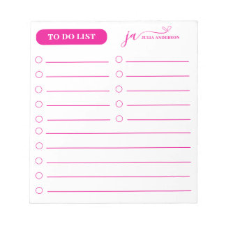 Stylish Script Monogram To Do List Hot Pink Notepad