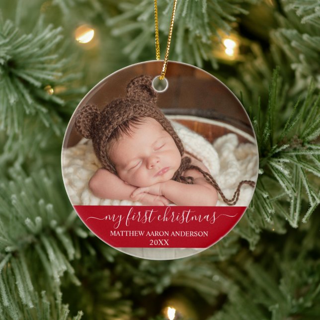 Stylish Script My First Christmas Baby Red Ceramic Tree Decoration (Tree)