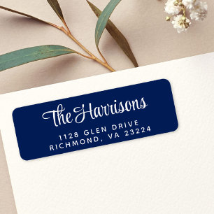 Stylish Script Navy Blue Return Address