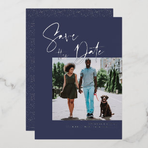 Stylish Script   Navy & Silver Wedding Photo