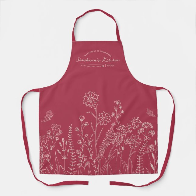Stylish Script Personalised Pretty Floral Apron (Front)