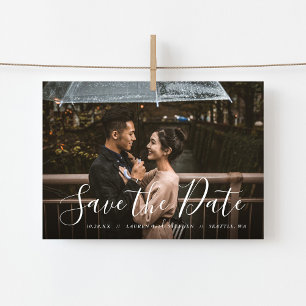 Stylish Script Photo Overlay Save the Date Magneti Magnetic Invitation