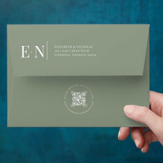 Stylish Script | Pre-Addressed Photo Lined QR Code Envelope (Hand)