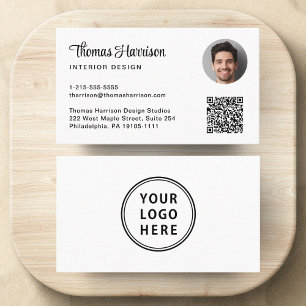 Stylish Script Professional Logo QR Code Photo Business Card