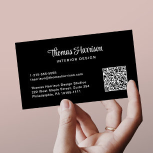 Stylish Script Professional QR Code Black Business Card