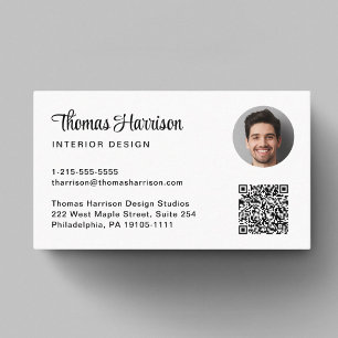 Stylish Script Professional QR Code Photo Business Card