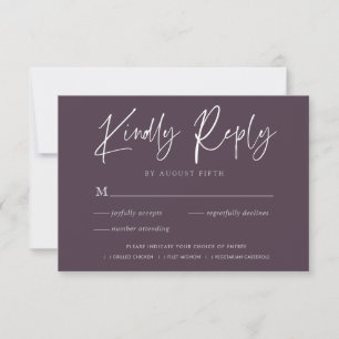 Stylish Script Purple Wedding RSVP Response Card