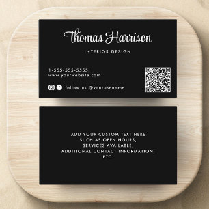 Stylish Script QR Code Black Business Card