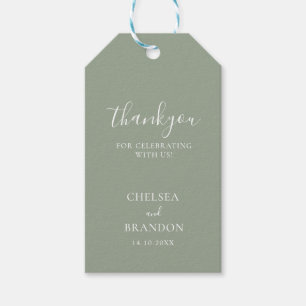 Stylish Script Rustic Sage Green Wedding Thank You Gift Tags
