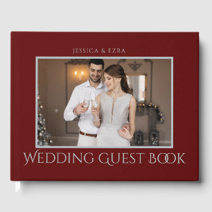 Stylish Script Silver and Burgundy Photo Guest Book