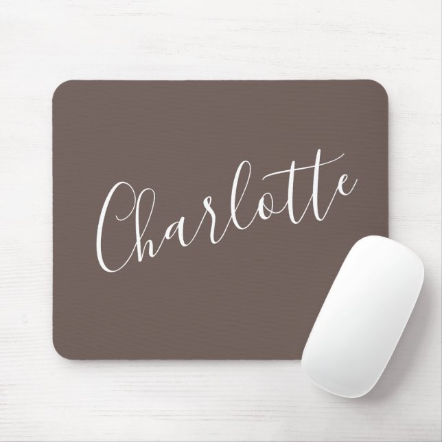 Stylish Script Typography Coffee Brown Custom Name Mouse Pad (With Mouse)