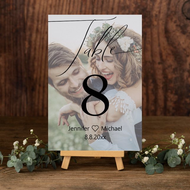 stylish script wedding faded photo table number (Creator Uploaded)