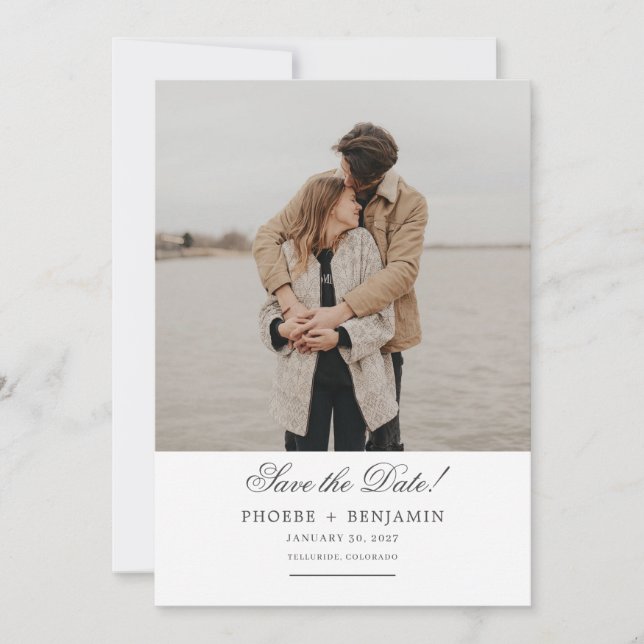 Stylish Script Wedding Photo Save The Date (Front)