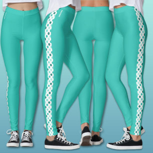 Stylish Sea Green Polka Dots Band Name Turquoise Leggings