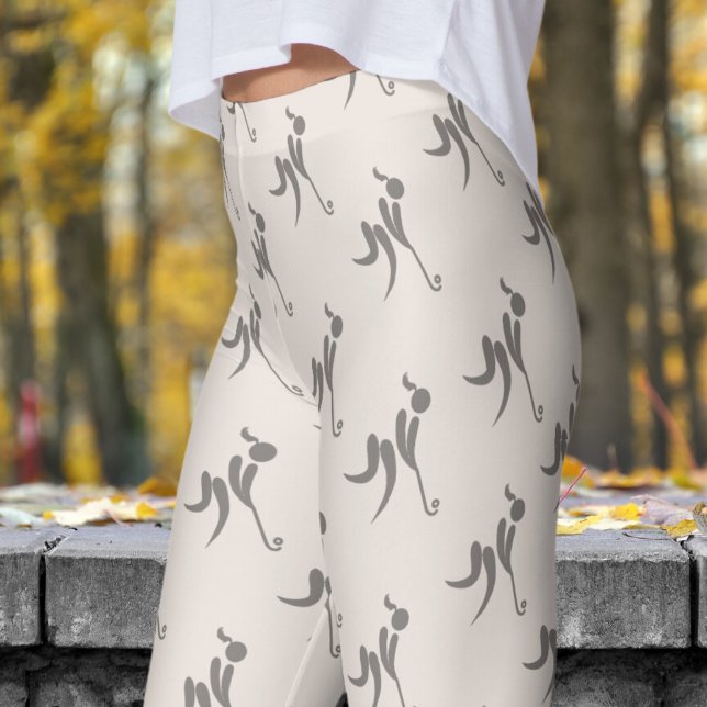 Stylish Seashell White Womens Hockey Pattern Leggings (Womens Hockey on Seashell Beige Leggings)