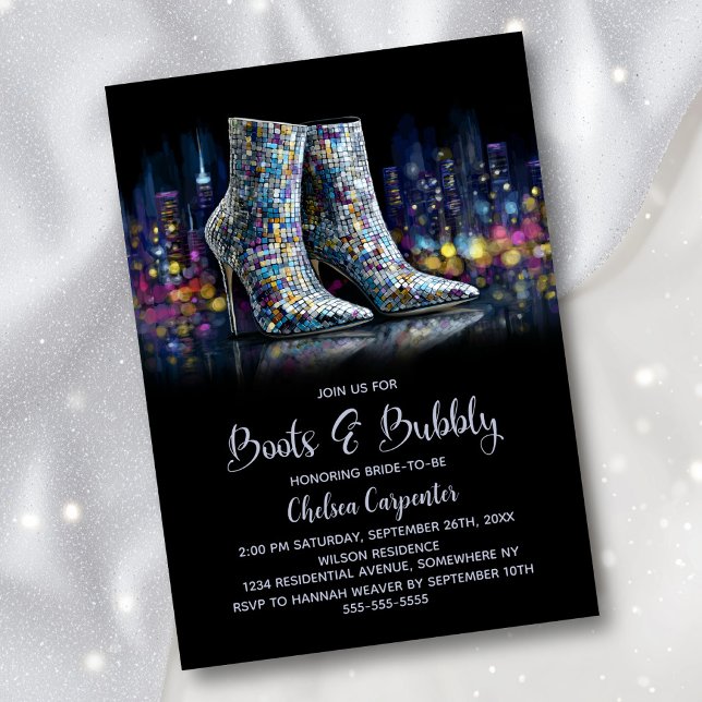 Stylish Sequin Boots and Bubbly Bridal Shower Invitation (Creator Uploaded)