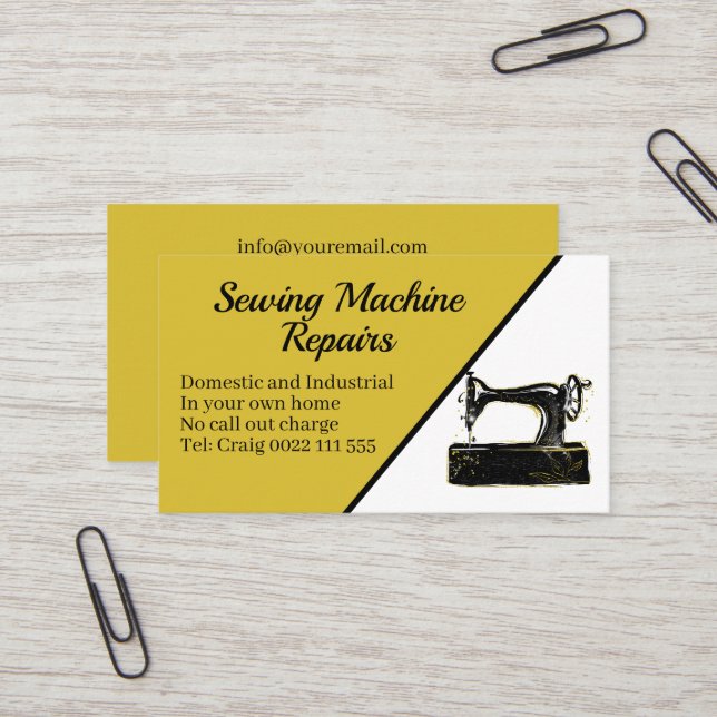 Stylish Sewing Machine Repair QR Code Business Card (Front/Back In Situ)