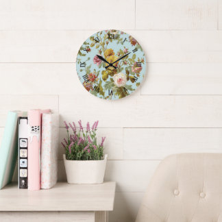 Stylish Shabby Chic Blush Pink Rose Flower Pattern Large Clock