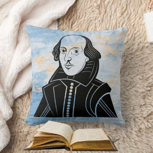 Stylish Shakespeare Blue White Gold Watercolor  Cushion