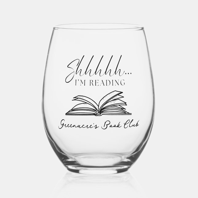 Stylish Shhhhh I'm Reading Personalised Book Club Stemless Wine Glass (Front)