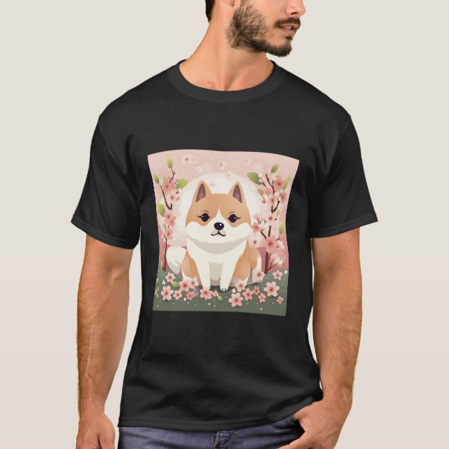 Stylish Shiba Inu And Cherry Blossom For Fashion T-Shirt (Front)