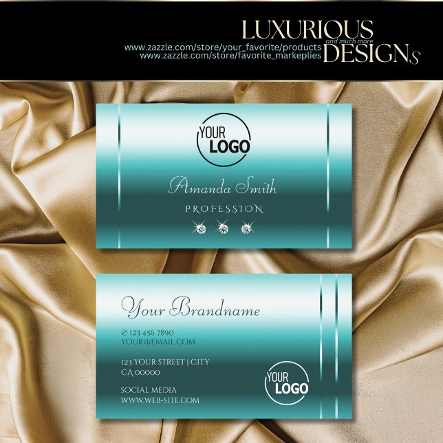 Stylish Shimmery Teal Sparkling Diamonds add Logo Business Card (Creator Uploaded)