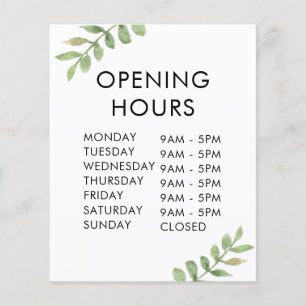 Stylish Shop Opening Time with green leaves Flyer