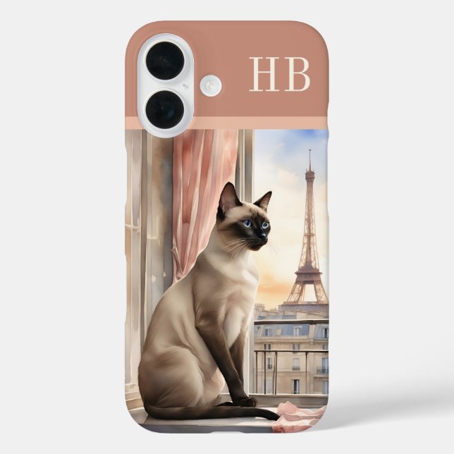 Stylish Siamese Cat Monogram Personalised Case-Mate iPhone Case (Back)