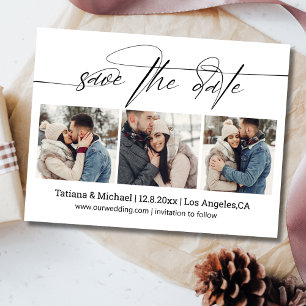 stylish signature script  3 photos save the date  postcard