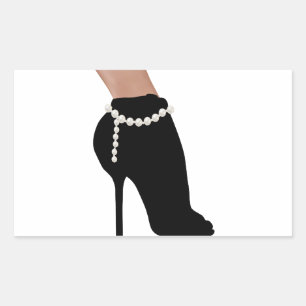stylish silhouette beautiful woman shoes high heel rectangular sticker