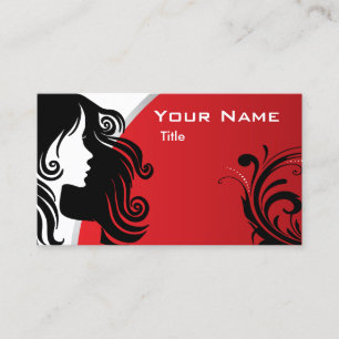 Stylish Silhouette Woman Hair Stylist Red Business Card
