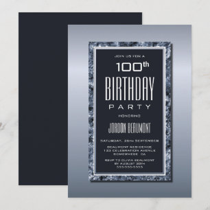Stylish Silver 100th Birthday Party Invitation