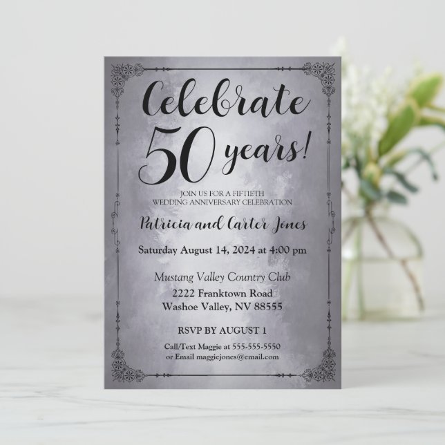 Stylish Silver 50th Anniversary Invitation (Standing Front)