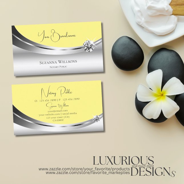 Stylish Silver and Yellow with Sparkled Diamond Business Card (Creator Uploaded)
