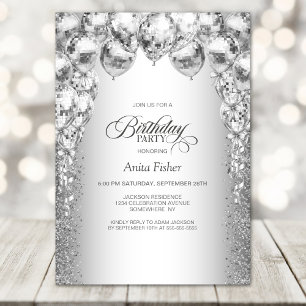 Stylish Silver Balloons Any Age Birthday Party Invitation