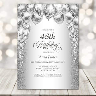 Stylish Silver Balloons Any Age Birthday Party Invitation