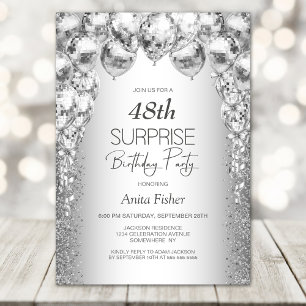 Stylish Silver Balloons Any Age Surprise Birthday Invitation