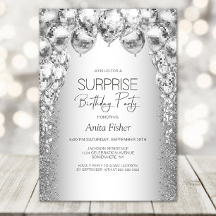 Stylish Silver Balloons Any Age Surprise Birthday Invitation
