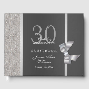 Stylish Silver & Black Birthday Party Guest Book