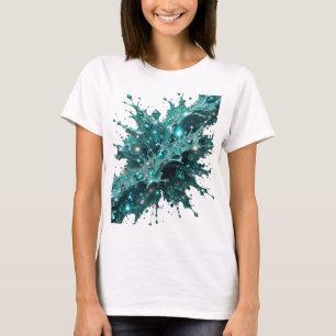 Stylish Silver BLUE JEWELS IN WATER SPLASH T-Shirt