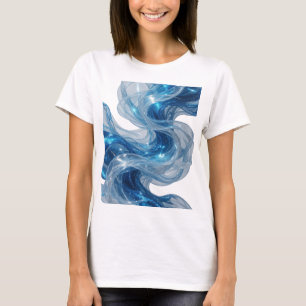 Stylish Silver BLUE WAVES AND STARS Custom Design T-Shirt