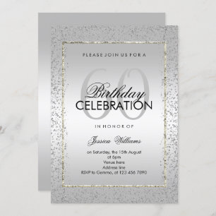 Stylish Silver Confetti 60th Birthday Invitation