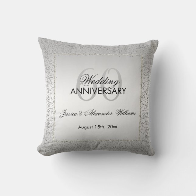 Stylish Silver Confetti 60th Diamond Wedding Cushion (Front)