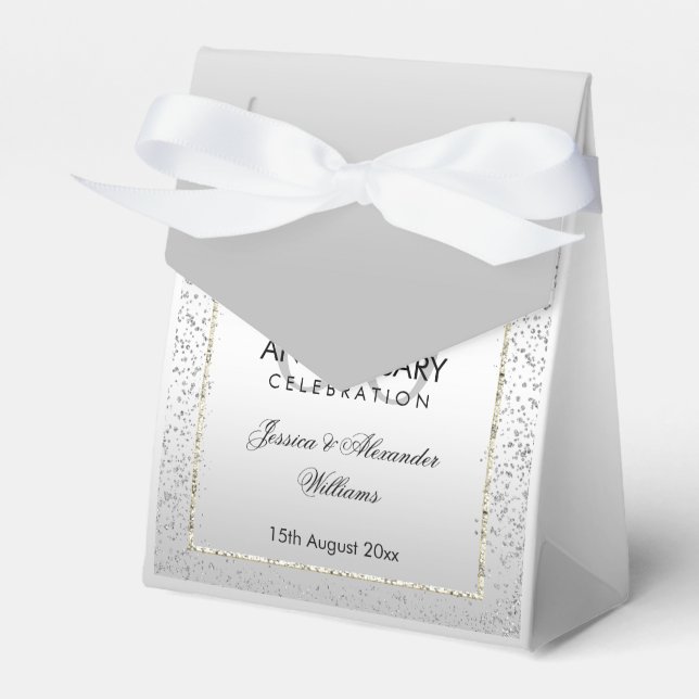 Stylish Silver Confetti 60th Wedding Thank You Favour Box (Front Side)