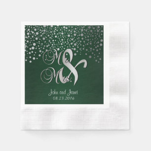 Stylish Silver Confetti Dots Deep Dark Green Napkin