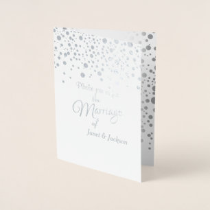 Stylish Silver Confetti Dots White Background Foil Card