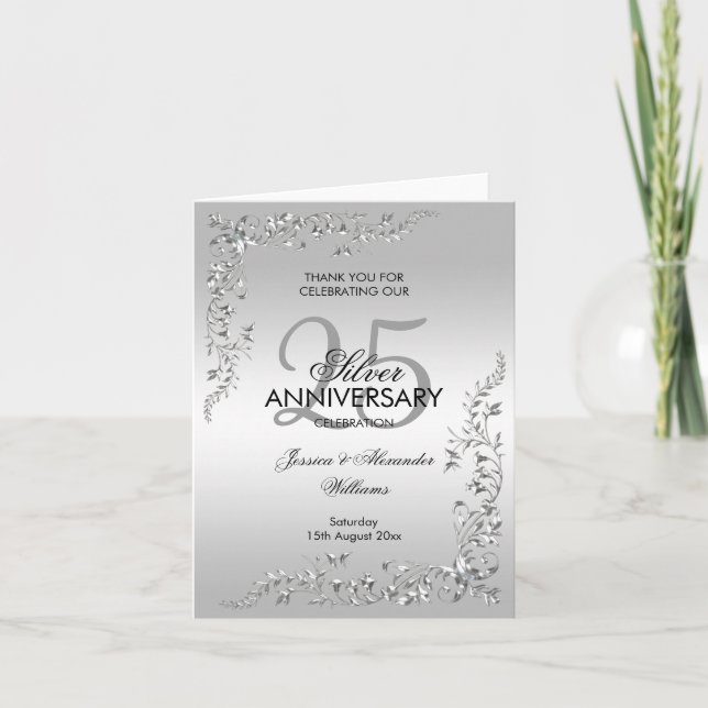 Stylish Silver Decoration 25th Wedding Anniversary Announcement (Front)