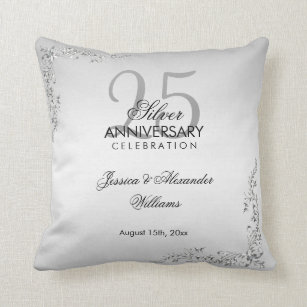 Stylish Silver Decoration 25th Wedding Anniversary Cushion