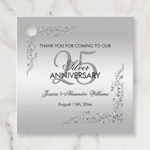 Stylish Silver Decoration 25th Wedding Anniversary Favour Tags