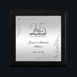 Stylish Silver Decoration 25th Wedding Anniversary Gift Box<br><div class="desc">Stylish and elegant 25th wedding anniversary gift box, suitable for silver wedding anniversary events. Beautiful stylish silver swirls and flourishes corner decorations on a pretty silver background. All text is fully customizable to meet your requirements. If you need help to customize your product or would like matching products please contact...</div>